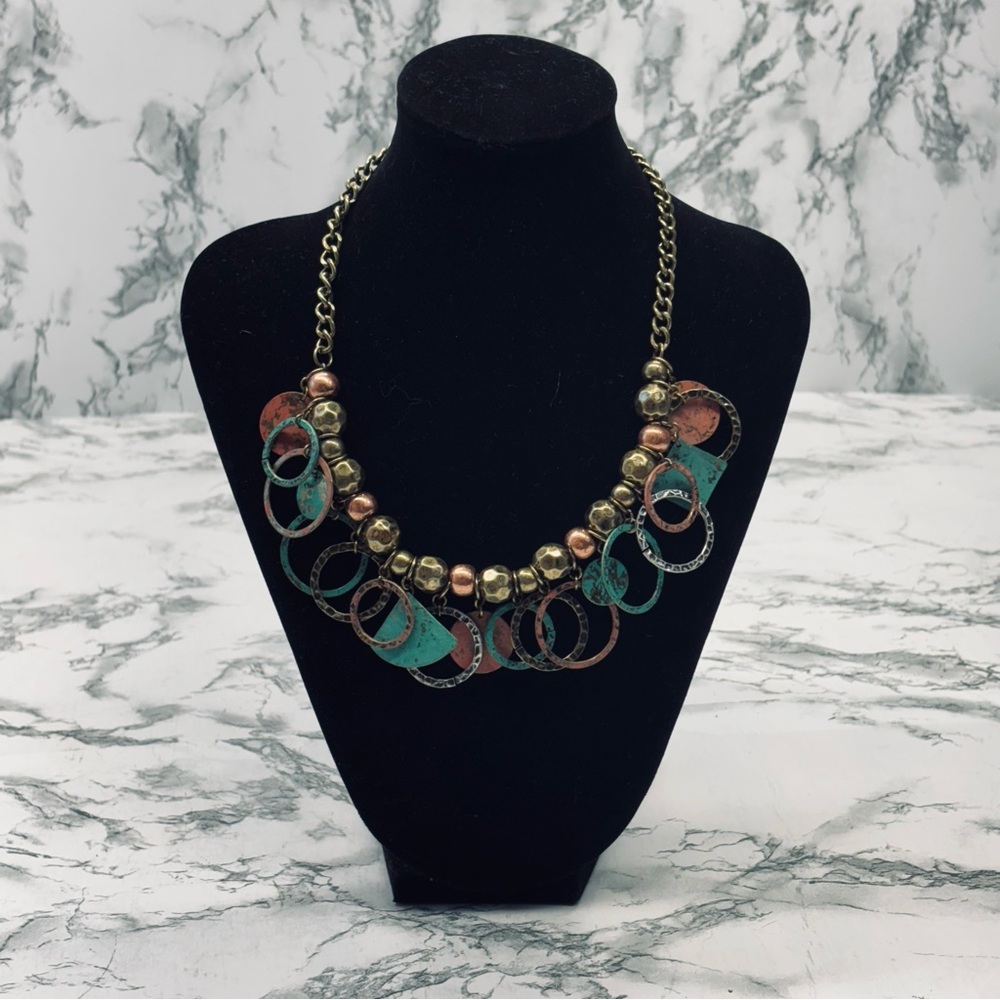 Bohemian Chic Gold and Teal Circle Necklace